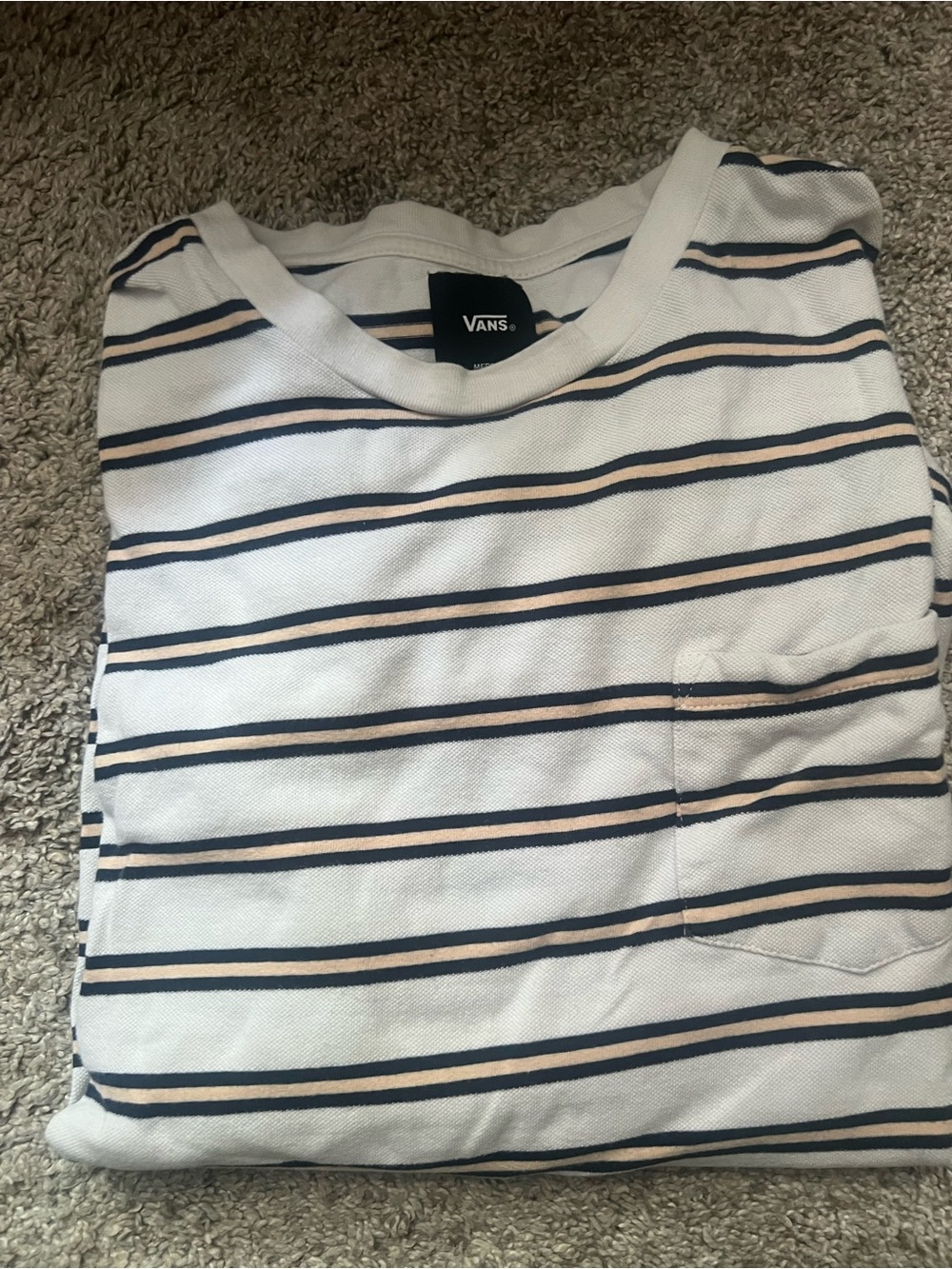 Vans White Navy & Beige Striped Short Sleeve Pocket Tee